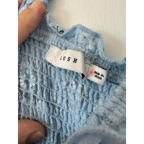 Lush Blue Floral Cotton Mini Dress Medium - Picture 2 of 13